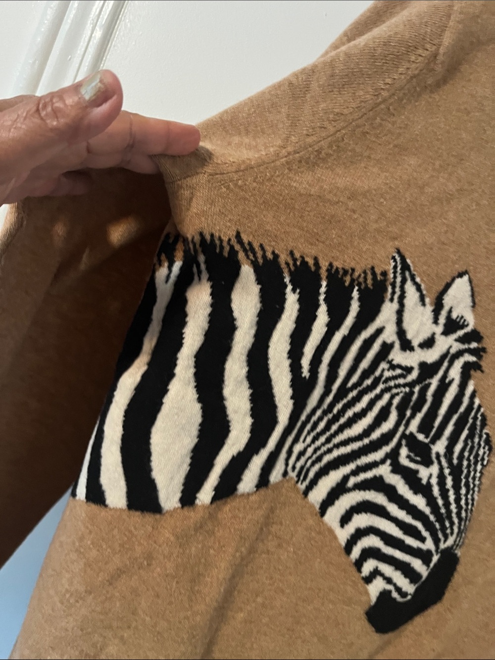 Banana Republic Camel Brown Crewneck with Zebra Motif - Picture 5 of 5